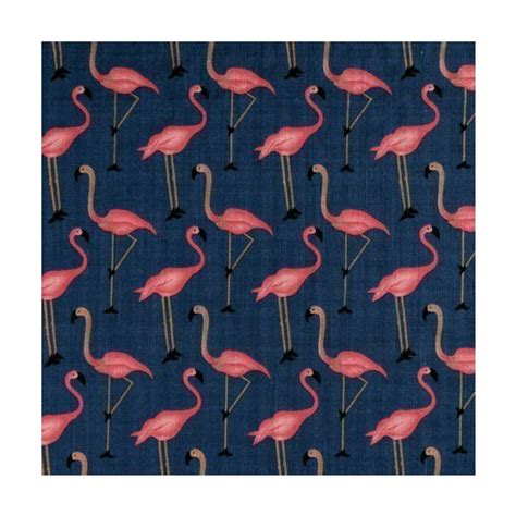 Tissu Coton Viscose Flamants Roses Sur Fond Bleu Marine Par 10 Cm