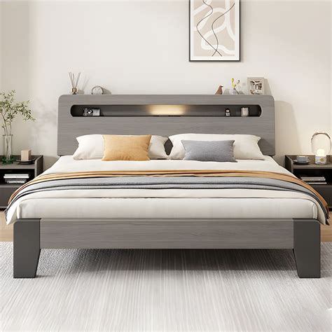 Modern Grey Wood Panel Bed With Headboard Included And Stylish Design