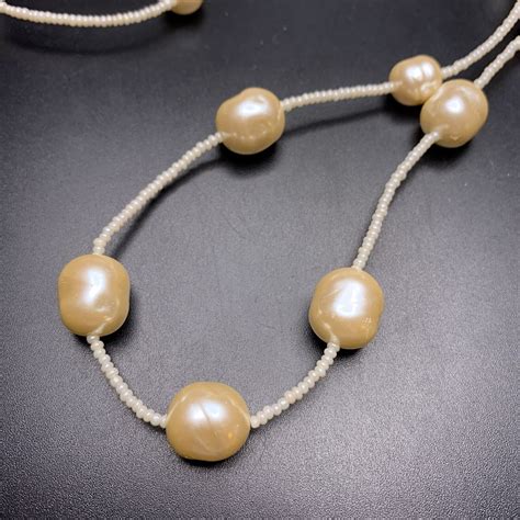 Extra Long Seed Bead Faux Pearl Station Necklace Bead Gem