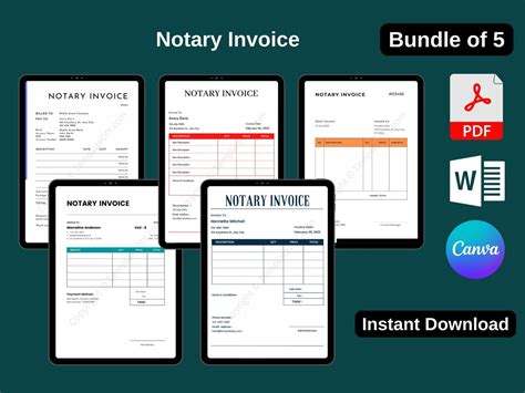 Notary Invoice Template Blank Printable In Pdf Excel Word Etsy Australia