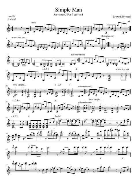 [guitar] Lynyrd Skynyrd Simple Man Prononced Sheet Music Sheethost