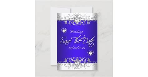 Save The Date Royal Blue Wedding White Diamond Hea Zazzle