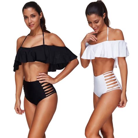 Lyric 2018 Bandeau Pleated Bikini Set Ruffle Swimwear Women Strap