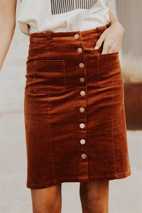 Corduroy Button Down Skirt In Rust In 2020 Skirt Inspiration Fashion