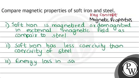 Compare Magnetic Properties Of Soft Iron And Steel Youtube