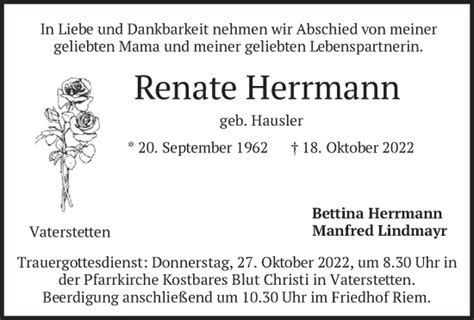 Traueranzeigen Von Renate Herrmann Trauer Merkur De