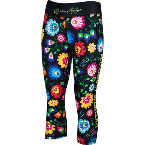 Legginsy Fitness Damskie EXTREME HOBBY FOLK 2 3 4 Czarne Legginsy