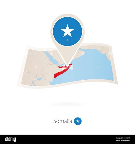 Folded Paper Map Of Somalia With Flag Pin Of Somalia Vector