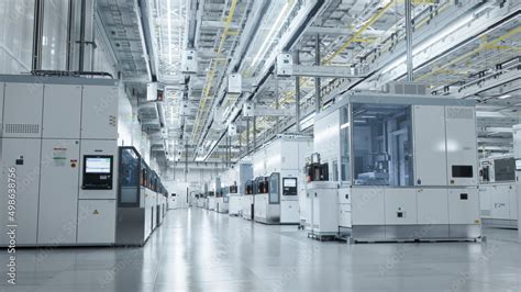 Inside Bright Advanced Semiconductor Production Fab Cleanroom With