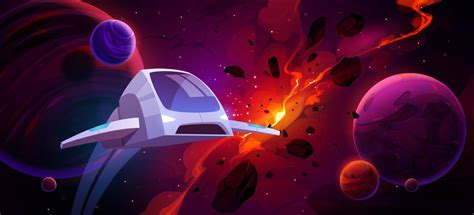 Spaceship Flying In Outer Space With Planets Star 12816540 Vector Art At Vecteezy