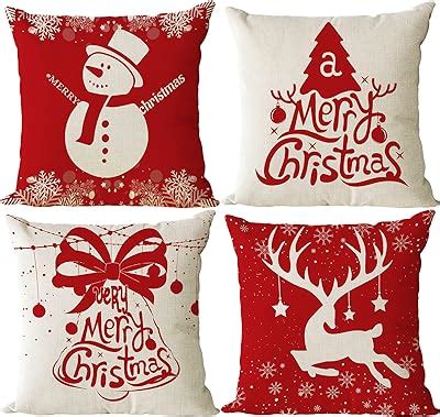 Diydec Pack Christmas Pillow Covers Inch Linen Red Christmas