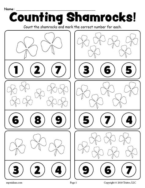 Free Printable St Patricks Day Shamrock Counting Worksheet Supplyme