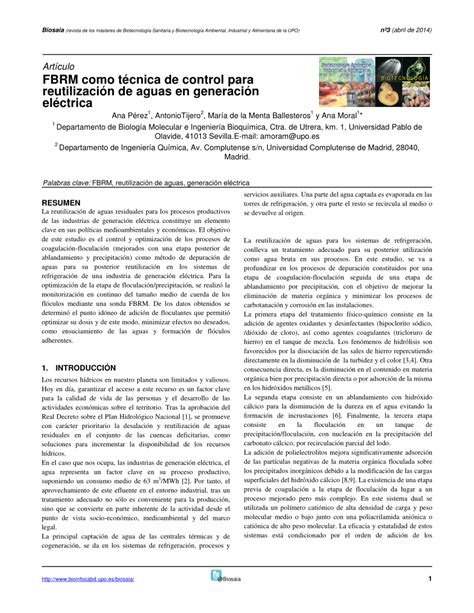 PDF FBRM como técnica de control para reutilización de aguas en