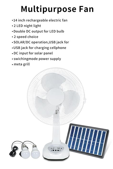 12 Inches Ac Dc Rechargeable Solar Table Fan With 2pcs Led Bulbs And Solar Panel 6v Lead Acid