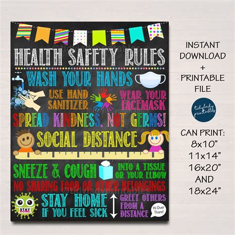 School Health Safety Poster - Wash Your Hands, Wear a Mask, Social ...