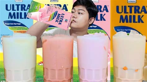 ASMR MUKBANG MINUMAN SEGAR DINGIN SUSU ULTRA MILK RASA STRAWBERRY