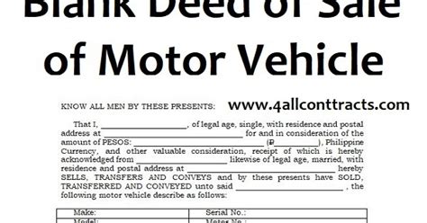 Blank Deed Of Sale Of Motor Vehicle Template Doc Word Motor Car Images