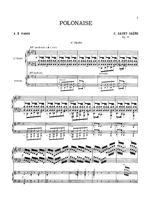 Saint Saëns Camille Polonaise Op 77 for Piano Duet Free Sheet