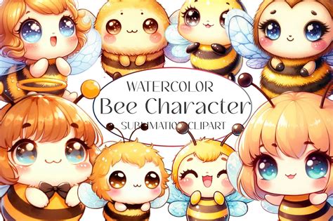 Watercolor Bee Character Clipart Graphic by Dreamshop · Creative Fabrica