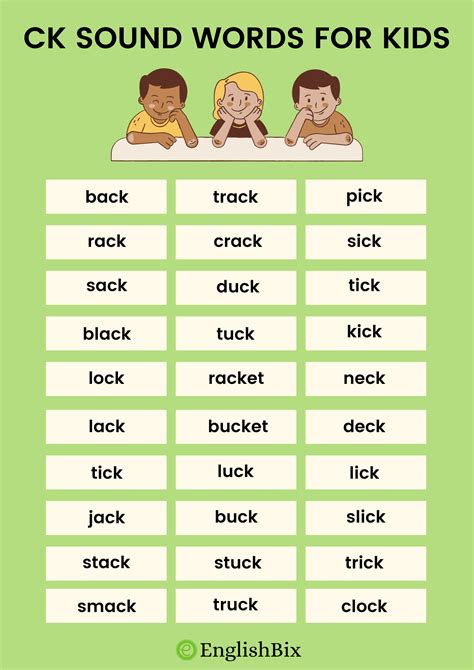 Ck Sound Phonics Words For Kids Englishbix