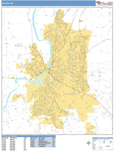 Salem Oregon Wall Map (Basic Style) by MarketMAPS - MapSales