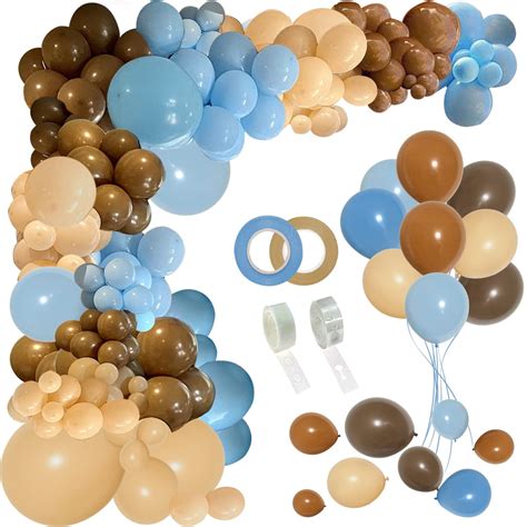 PERPAOL 147PCS Blue Brown SSF20 Coffee Balloons Garland Kit Boho Nude Coffee Blue Ivory Balloon