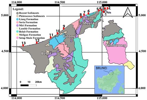 Simplified Geological Map Of Brunei Darussalam Showing The Sampling