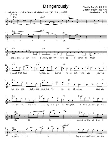 Dangerously Charlie Puth Sheet Music For Piano Solo Easy