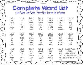 Magic 100 Word List Printable