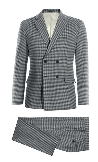 Grey Houndstooth Tweed Four Buttons Double Breasted Suit