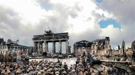 Soviet soldiers rally at the Brandenburg Gate, Berlin, 1945. Yevgeny ...