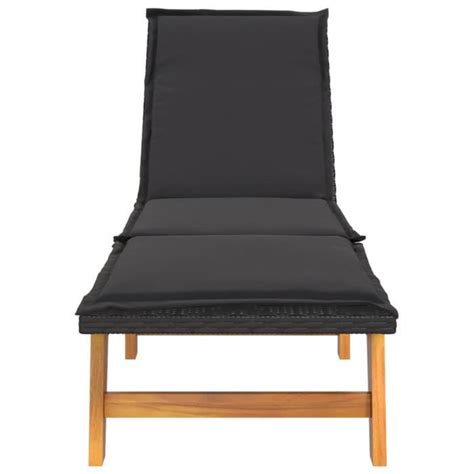 Drfeify Chaise longue avec coussin Résine tressée bois massif d acacia