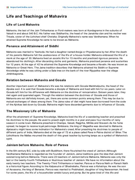 Life and Teachings of Mahavira | PDF | Nontheism | Indian Religions