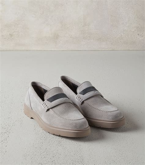 Brunello Cucinelli Neutrals Suede Penny Loafers Harrods Uk