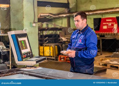 The Operator Controls A Modern Laser Cutting Machine Laser Cutting Of