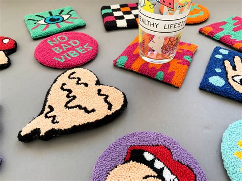 Handmade Coaster Set Punch Needle Coaster Tufted Coaster Etsy