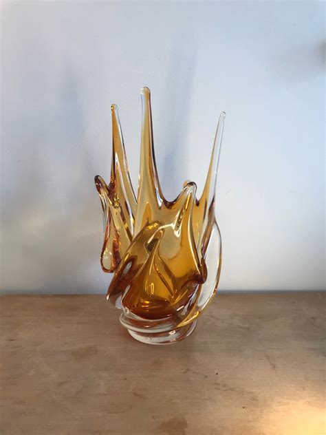 Chalet Glass Splash Vasesigned Chalet Glasscanadian Glassvintage Amber Blown Art Glass