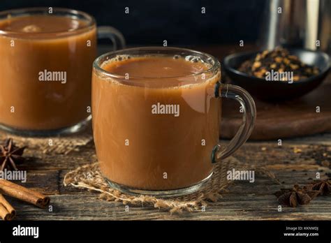 Organic Hot Chai Tea Drink With Milk And Spices Stock Photo Alamy