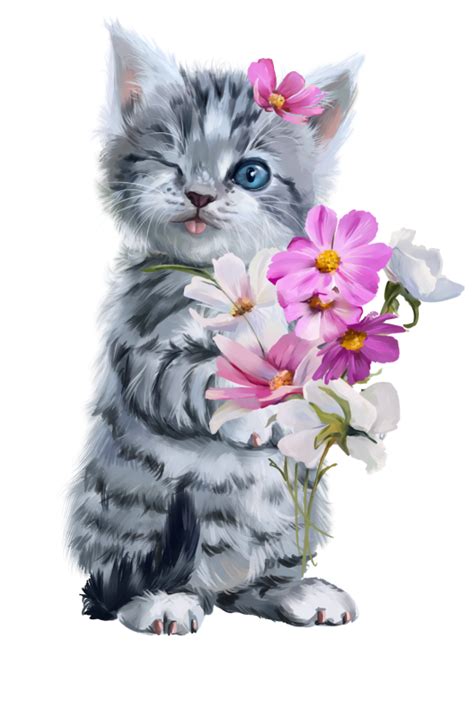 Pin by Brigitte Skorsch on Katzen mit Blumen | Cute animal drawings ...