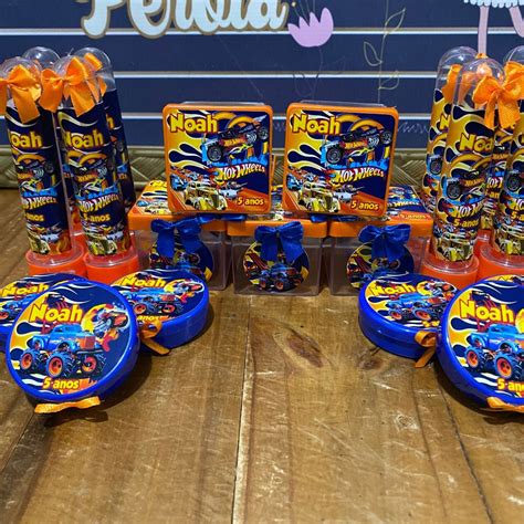 Kit Festa Hot Wheels Personalizados 10 Caixas 10 Tubetes 10 Latinhas