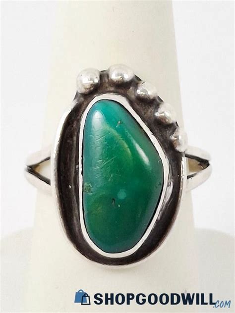 Sw Style Sterling Silver Shadowbox Turquoise Ring Size 775