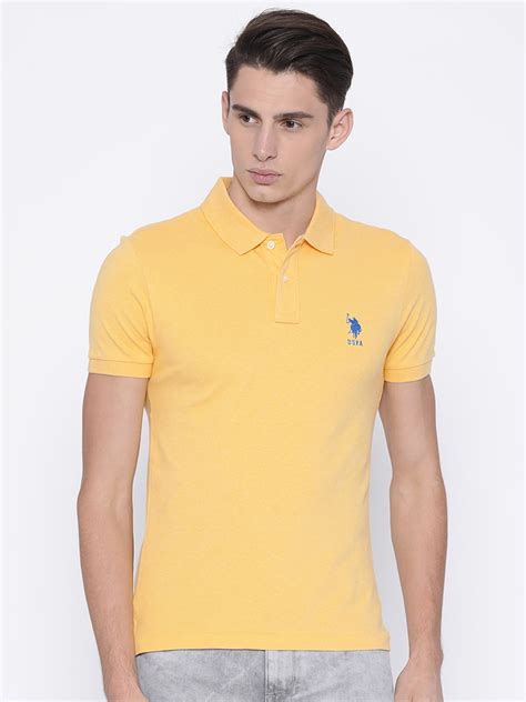 Buy U S Polo Assn Men Yellow Solid Polo Collar T Shirt Tshirts For