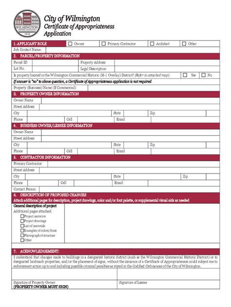 Fillable Online Application For Certificate Of Appropriateness E Gov Link Fax Email Print