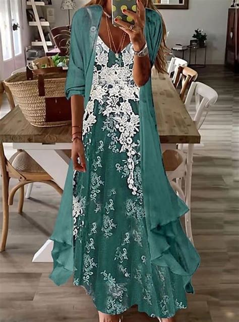 damenkleid set zweiteiliges kleid langes kleid maxikleid blau grün