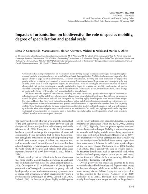 (PDF) Impacts of urbanisation on biodiversity: The role of species mobility, degree of ...