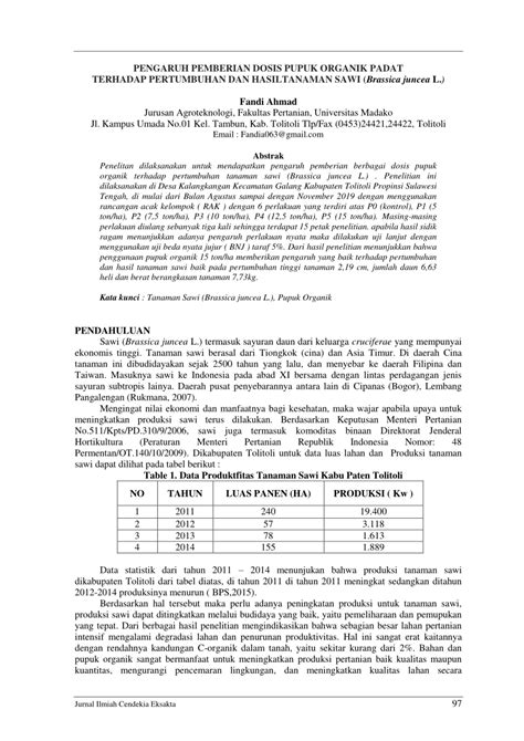 Pdf Pengaruh Pemberian Dosis Pupuk Organik Padat Terhadap Pertumbuhan