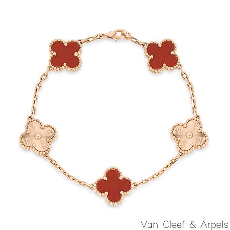 Van Cleef Arpels Rose Gold Carnelian Guilloche Vintage Alhambra