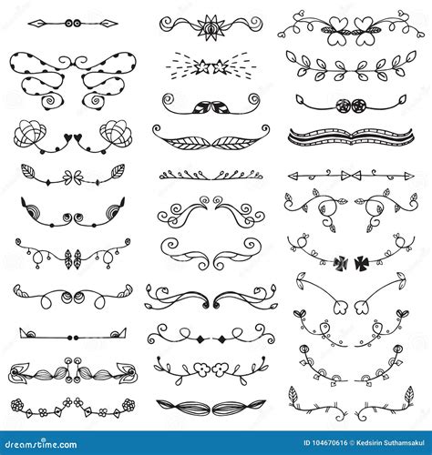 Cute Of Doodle Border Vector Set In Black Line Stock Vector