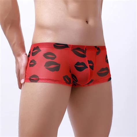 Buy Faringoto Men Mesh Lip Print Boxer Briefs Translucent Thin Quick