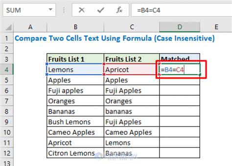 Excel Check If Two Cells Match Text